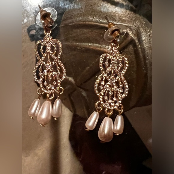 Nadri Crystal and Faux Pearl Dangle Earrings - Picture 3 of 3